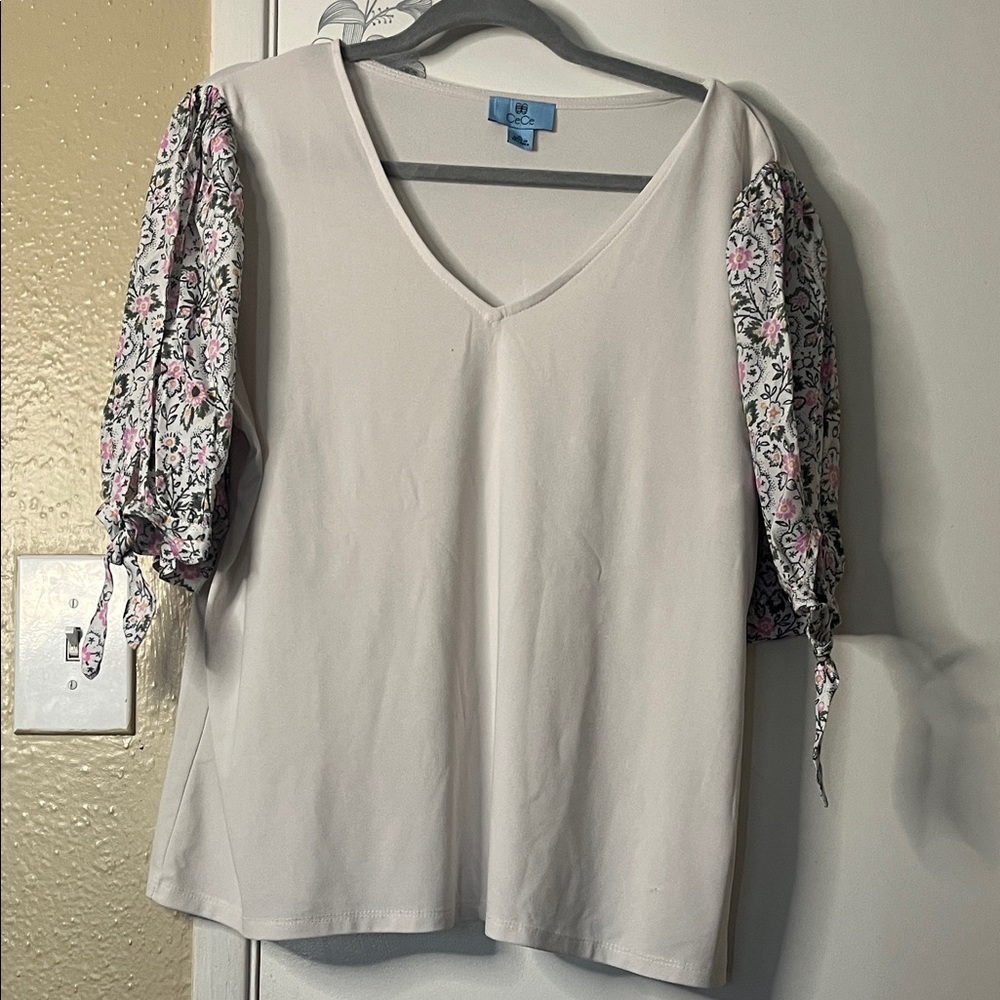 CeCe White Blouse with Floral Sleeves